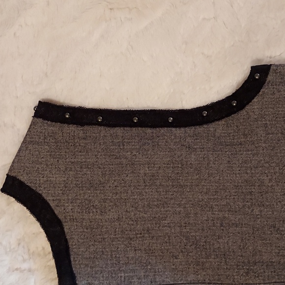 Anna Sui for Target Black & Grey Herringbone Studded Cage Mini Dress Size 13 - Picture 7 of 12